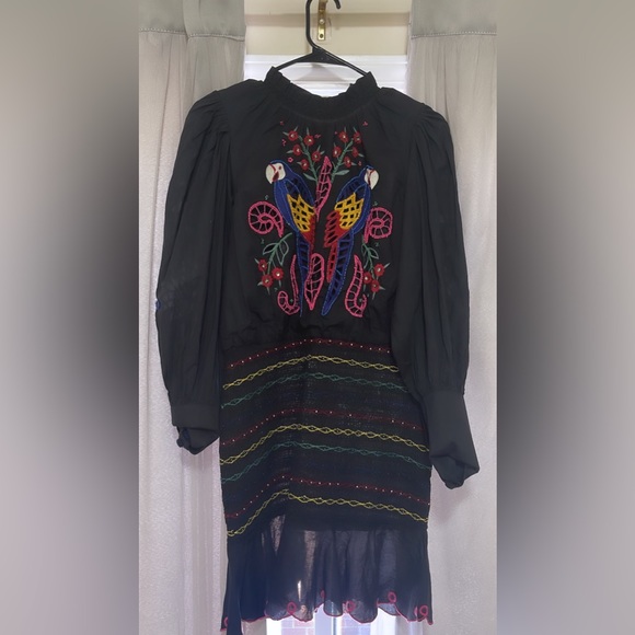 FarmRio Navy Tropical Tapestry Embroidered Mini Dress - Picture 3 of 5